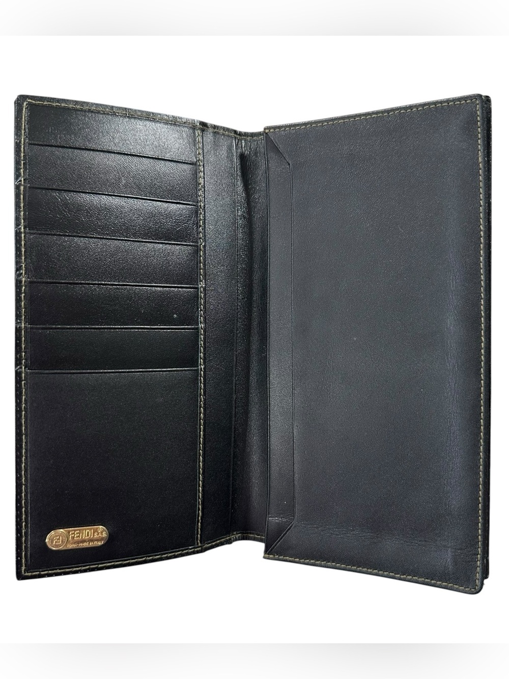 FENDI Pequin Black & Tan Leather Slim Long Bifold Wallet - Picture 3 of 13